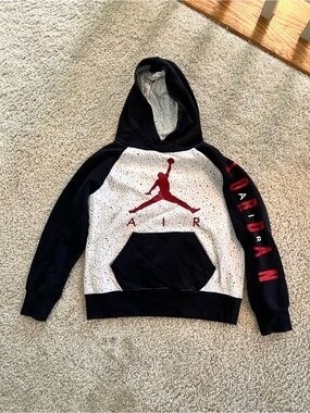 Jordan Black and White Pullover Hoodie with Red Jumpman